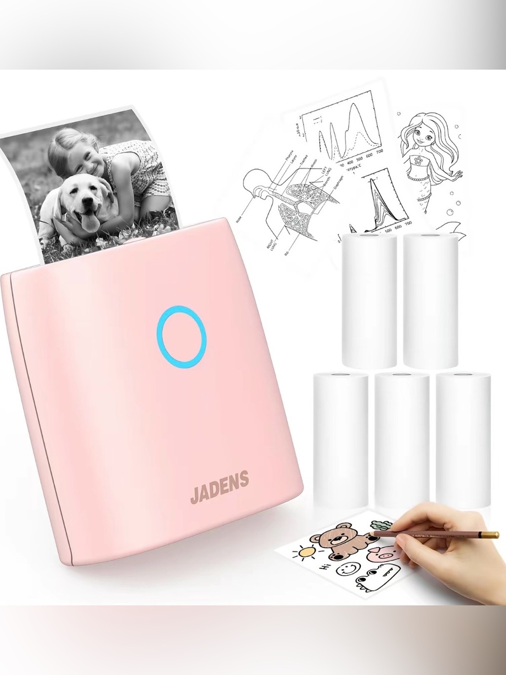Jadens Jd21 Mni Sticker Printer Inkless Portable + 5 Roll Label
